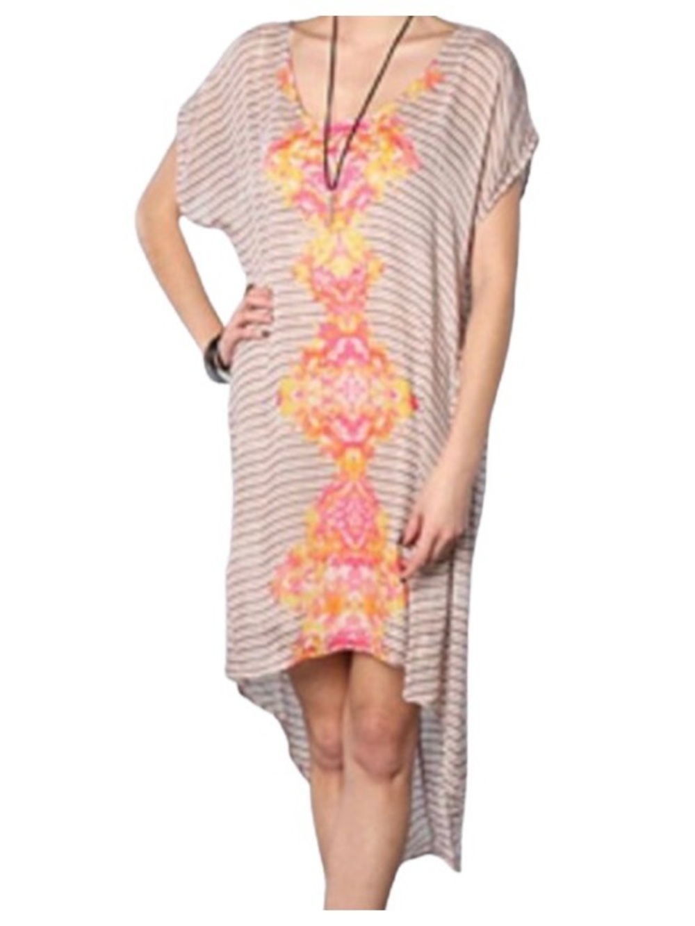 Free People Sunrise Dress Coverup  High Low Hem Striped Logo Lining Size S